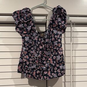 Nation LTD Black Floral Puff Sleeve Blouse
